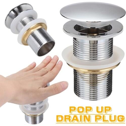 Bathroom Basin Sink Pop-up Drain Waste Stopper Overflow Slotted Washbasin Sink Plug Bathroom Chrome Sink Push Button Plug