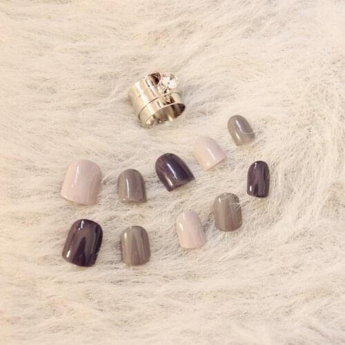 High fashion grandmothers gray UV gel fake nails Japanese cute false nails 24pcs set with glue pure color short full nail tips