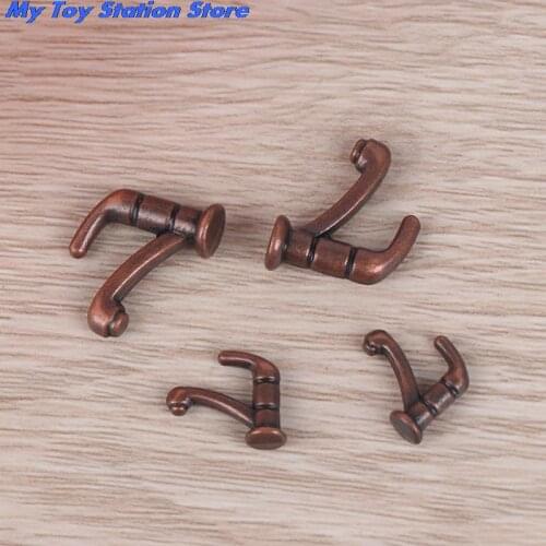 High Quality 2PCS 1:12 Miniature Metal Water Tap Bathroom Accessories Faucet Dollhouse Size :S/L