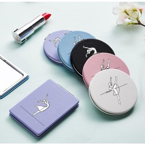 Funny Makeup Mirror with Double Side for Girls Swan Dance Folding Magnifying PU Portable Cosmetic Pocket Compact Vanity Mirrors