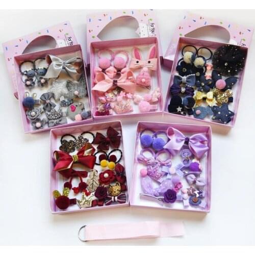18pcs/set kids Hair Barrettes Hairgrips Hair Clips Gift Set Ribbon Bow Handmade Hairpins For Girls Hair Accessories