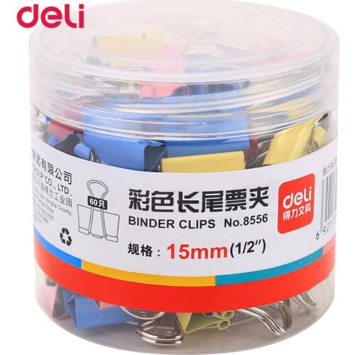 Deli Paper Clip Metal Office Accessories Binder Clips 60pcs A barrel 15mm School Supplies Colorful Long Clips 8556 Paper Clips