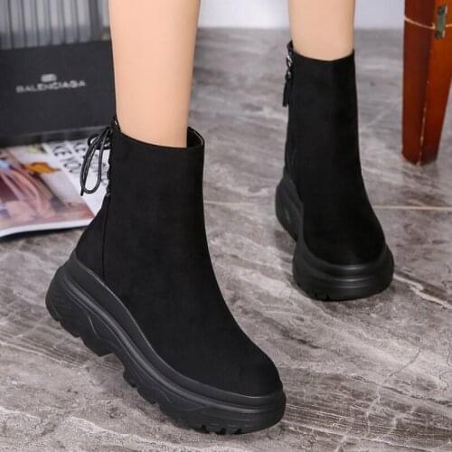 Ankle Boots Women 2020 Winter Black Boots Woman Casual Shoes Plush Platform Snow Boots Women Martin Shoes Female Sneakers