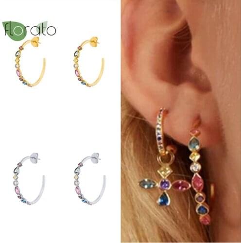 In-Ear Stud Earrings 925 Silver Ear Needle Womens Party Micro Inlaid Rainbow Crystal Stud Earrings Zircon Fashion Jewelry