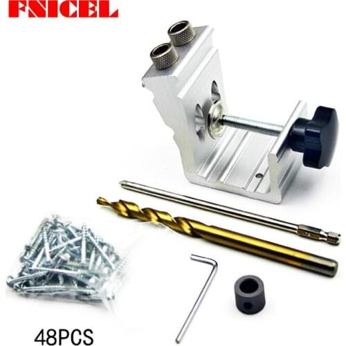 1Set Pocket Hole Jig Kit Aluminum Alloy Drill Guide with 9.5mm Step Drill Bits Pocket-Hole Screws Wood Drilling Hole Saw Tools