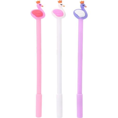 3pc Creative Crown Swan Gel Pen Cartoon Flamingo Black Ink Pen Promotional Stationery Office Signing Pen School Supplies 0.5mm
