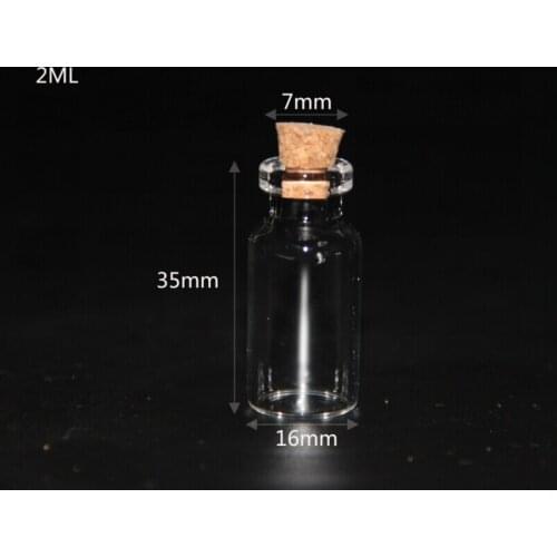 300pcs 16*35*7mm 2ml Mini Cute Small Glass Wish Bottles with Clear Cork Stopper Tiny Vials Jars Containers Message Drift Bottles