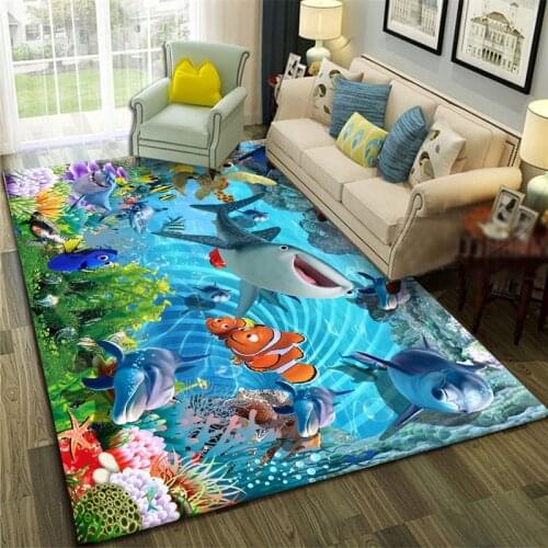 3D Underwater World Pattern Rug Floor Mat Carpet For Childrens Living Room Bedroom