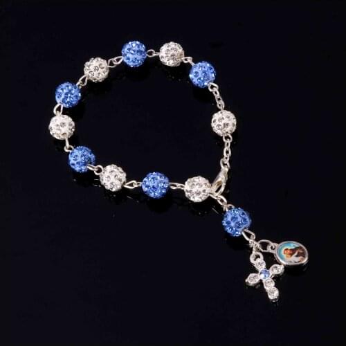 8mm pink crystal cross bracelet Catholic cross bracelet jewelry cross rosary bracelet. Random icon