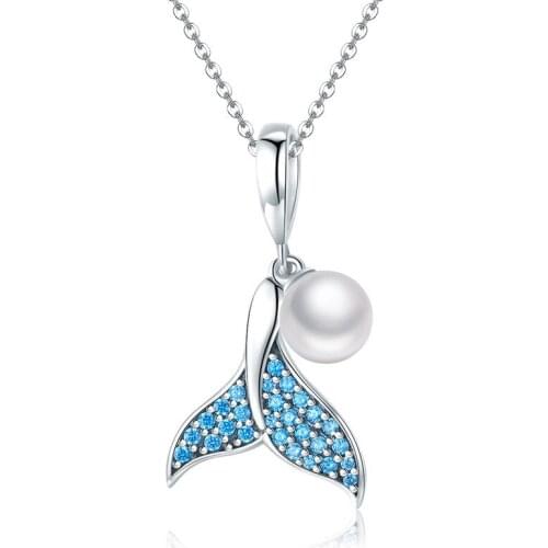 925 Sterling Silver Zircon Mermaid Pearl Bead Charm Pendant Choker Necklace For Girl Women Statement Korean Jewelry dz669