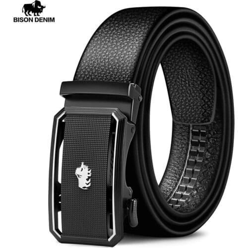 BISON DENIM Luxury Business Male Automatic Belts Fashion Leather Belt Casual Automatic Buckle Designer Men Black Belt N71434