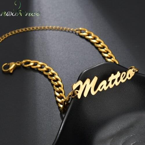 Nextvance Personalize Customized Name Chain Bracelet Charm Thick Creative Stainless Steel Bracelets for Men Husband Gift Jewelry