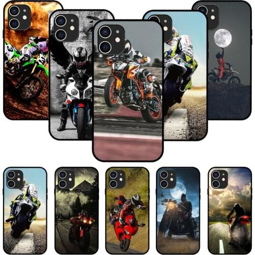 For iPhone 11 12 8 Plus Mini Pro X XR XS Max 4 5 7 6 6S 8 SE Phone Case Black Cover Shell Soft Moto Cross Motorcycle Sports