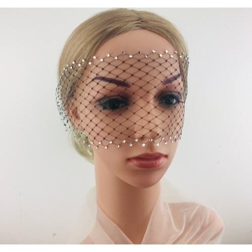 Black Drill Face Mask For Bride Headwear Net Birdcage Veils Elegant Charming Wedding Hair Accessories Hairband for Wedding Party