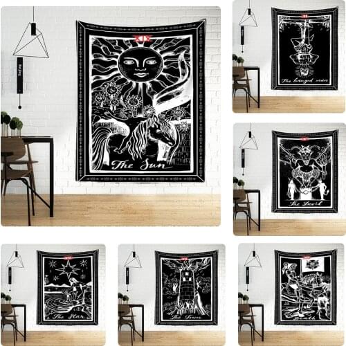 Black And White Sun Moon Tarot Tapestry Wall Hanging Bohemian TAPIZ Witchcraft Bedroom Dark Room Home Decor