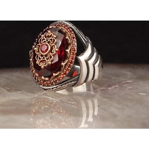 Zircon Traditional Turkish 925 Sterling Silver Mens Handmade Sword Signet Rings Jewelry Gift From Turkey for Women Men