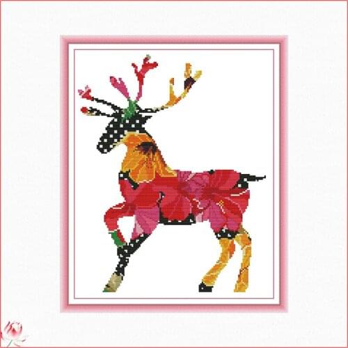 Color Deer Printed Cross Stitch Patterns Kits Canvas Embroidery Needlework Sets 11CT 14CT DIY Handmade Home Decorations Crafts