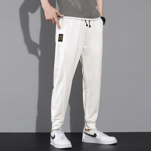 Ankle Length Sportwear Jogger Harem Pants Men ICE Silk Summer Thin Jogging Men Trousers White Black Clothing Trousers For Male