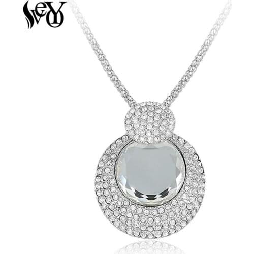 VEYO Long Chain Statement Crystal Necklace Full of Rhinestone Round Pendants Necklaces for Women Gift High Quality