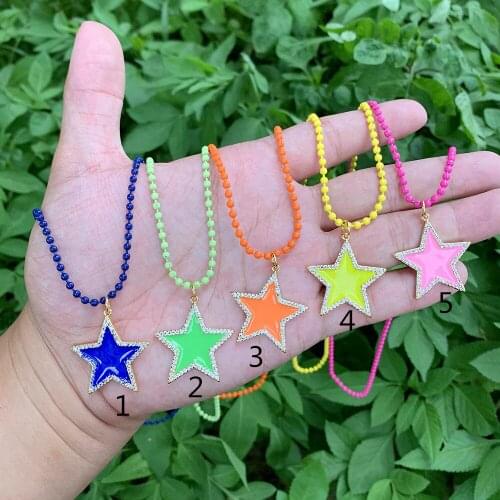 Hot Design Enamel Star Charm Necklace Cuban Chain Enamel Necklaces