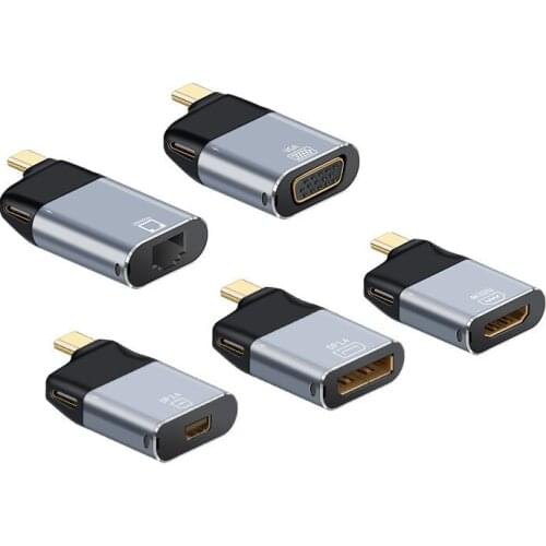 HDMI-compatible/mini DP/Rj45/DP female to type-c male + PD fast charging interface second-generation HD adapter
