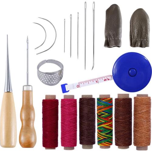 17PCS Leather Sewing Needles Stitching Awl Needle Set Thread Thimble Shoe Repair Tool Leathercraft Tool Sets Hand Tools Set