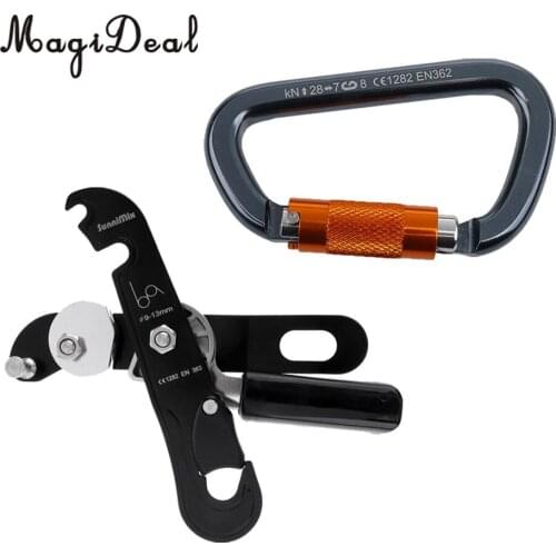 MagiDeal D-Shape Climbing Carabiner Screw Lock 28KN +25KN Self Braking Stop Descender Black