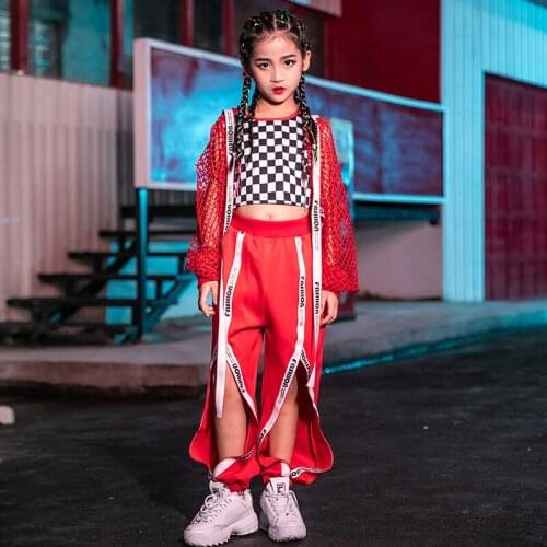 Korean Version Jazz Dance Costumes Girls Street Dance Suit ChildrenS Hip-Hop Set Mesh Jacket Pants Performance Clothing DWY2372