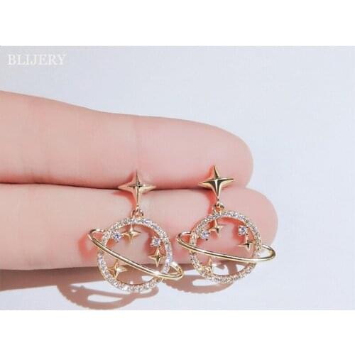 BLIJERY Trendy Fashion Crystal Starry Dangle Drop Earrings Sweet Simple Planet Earrings For Women Girls Gift