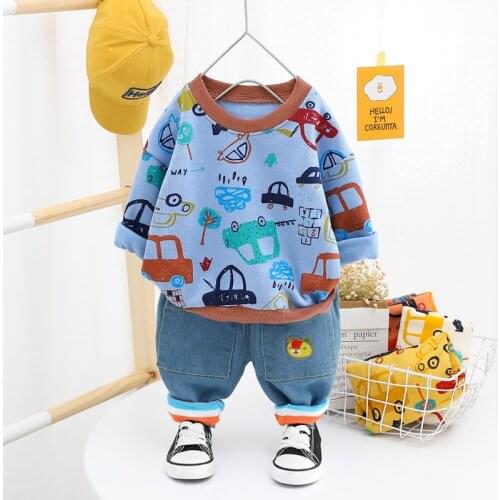 LISUNNY Baby Boys Clothing Sets 2021 Autumn Newborn Toddler Infant Clothes Cartoon Car T Shirt Jeans Child Kids Clothing