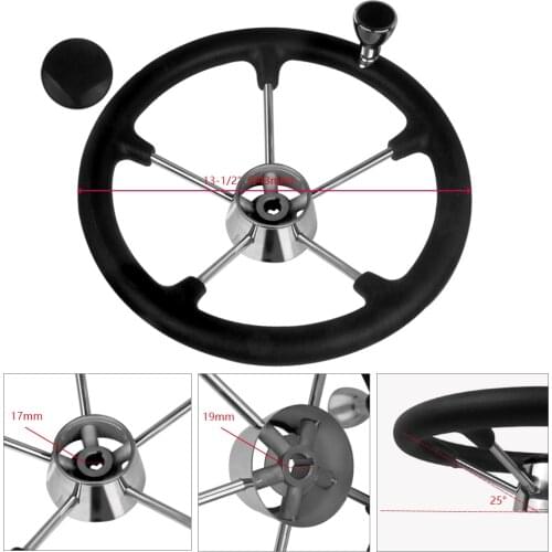 Boat Accessories Marine 13-1/2 Inch stainless steel 5 Spoke Destroyer Steering Wheel with Black Foam Grip and Knob