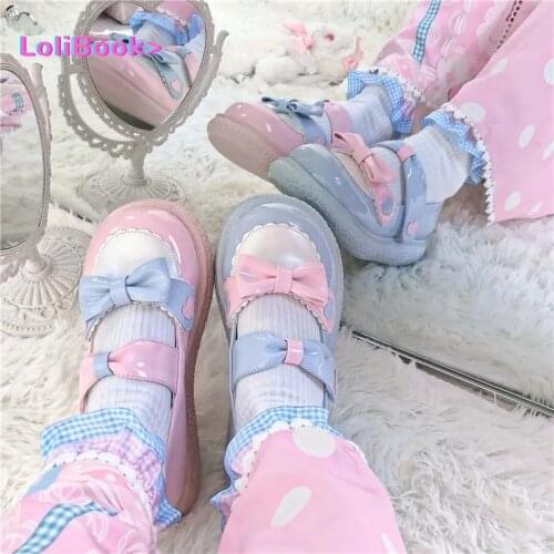 Lolibook Cosplay Sweet tea party Mandarin duck shoes Cos Girl Cream Bubbles Bow Kawaii Shoes Lolita Girls High Heel LoliShoes