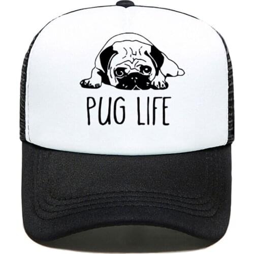 Cute Pug Dog Anime Print Baseball Cap Funny Casual Men Women Parent-child Hats Mesh Visor Outdoor Sun Hat Adjustable Caps