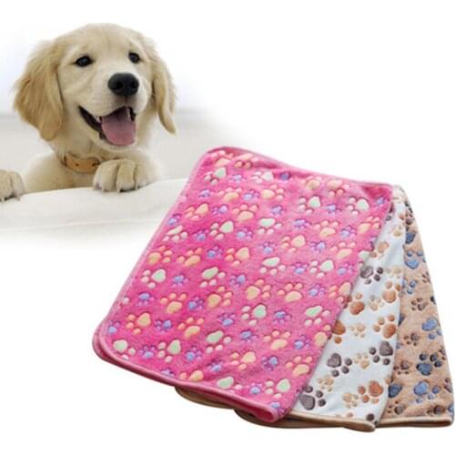 Cute Pet Small Medium Large Warm Paw Print Dog Puppy Fleece Soft Blanket Bed Velvet Mat Dog Footprints Paw Teddy Sleeping Mat