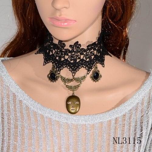 Fashion Alloy Women Vintage Black Lace Necklace Leaf Flower Metal Mask Pendant Collar Choker Necklace Jewelry