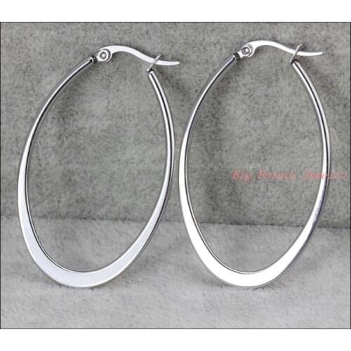 Wholesale/Retail!Fashion Womens Girls Jewelry 316L Stainless Steel Silver Color Big Oval Hoop Earrings Anti Allergic Not Fades