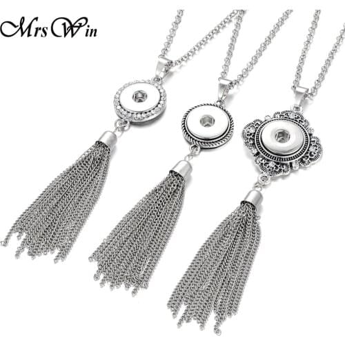 New Bohemia Ethnic Snap Button Necklace Long Tassel Snap Pendant Necklace with 80cm Chains 18mm Snap Buttons Jewelry