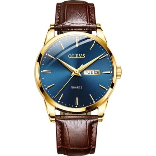 Luxury Couples Watches OLEVS Fashion Casual Watch Men Leather Quartz Wristwatches Waterproof Lady Clock