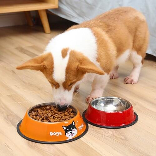 Dog Bowls Stainless Steel Printing Pet Cat Drink Water Dog Food Dish Feeding Feeder Non-slip Travel Fit All Pet Multiple Models