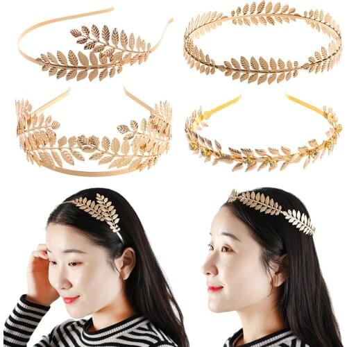 Bridal Hair Bands Korean Gold Color Leaves Wreath Vintage Pearl Wedding Tiara Women Girls Hair Crown Wedding Hair Accessories