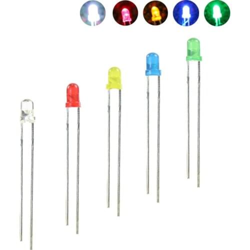 LED3 100pcs 3mm Led Mixed Color Red\Yellow\Blue\Green\White & Free Resistors NEW Wired