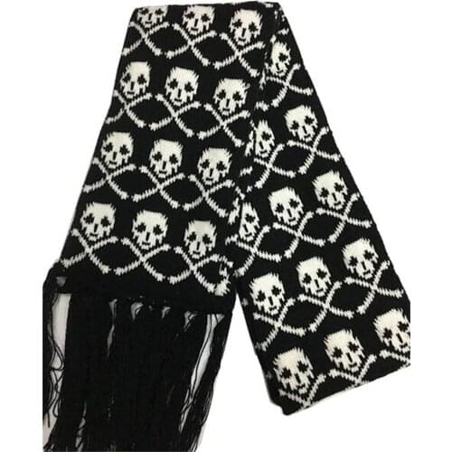 Unisex Women Men Boy Winter Warm Knitted Pashmina Shawls Acrylic Skeleton Skull Wrap Small Fringe Scarf
