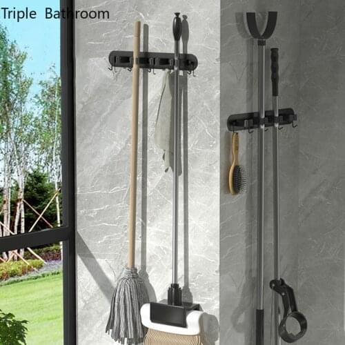 Punch-free Mop Rack Hook Stainless Steel Viscose Wall-mounted Restroom Sundries Storage Holder Bathroom Shelf Accessories