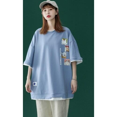 KULIQI Short Sleeve Big Girls Cartoon T-shirts Swag Summer Cool Tees for Female Women tshirts 2021 NEW