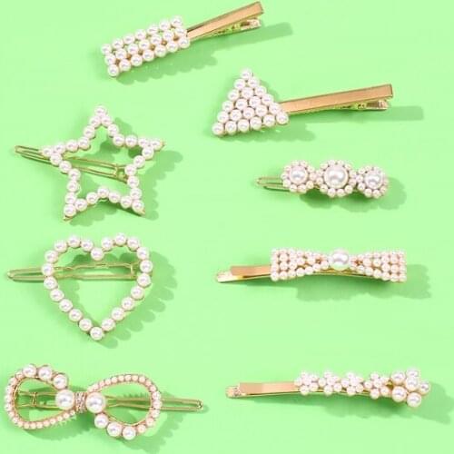 Women Fashion Imitation Pearl Hair Pins Geometric Triangle Star Heart Hairpins Hair Accessories Female Jewelry Lalynnly F18831