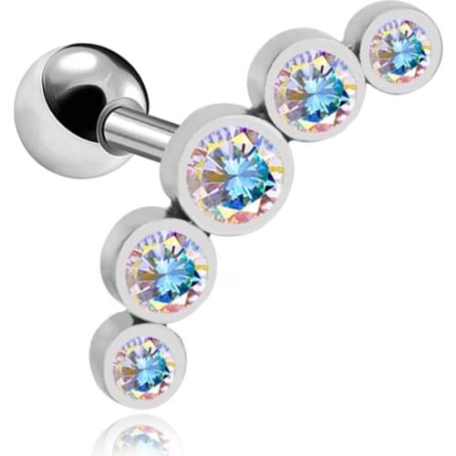 5 Stone Luxury Medical Titanium Steel Rod Flat Screws Small Punk Stud Earrings Female Ear Bone Nail Lip Piercing Jewelry Gifts