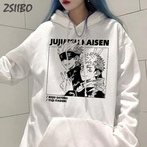 Harajuku Females Hoodies Jujutsu Kaisen Print Retro Men Hip Hop Hoody Cartoon Anime Sweartshirt Gothic Pullovers Streetwear