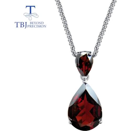 TBJ,new Natural Mozambique Red garnet gemstone water drop pendant in 925 sterling silver jewelry with chains and gift box