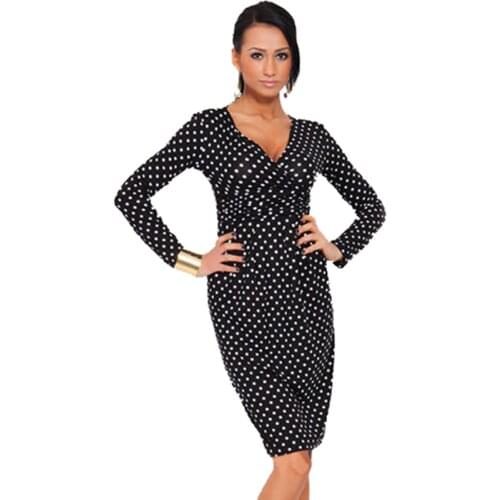 Women Autumn Dresses Hot Sale New Fashion V-neck Polka Dot Size Full S M L XL XXL 3XL