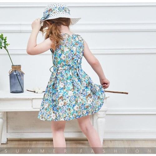 2pcs/Set Baby Girls Summer Dress Children Floral Dress with Hats Girl Clothes Kids Dresses for Girls 2 to 7Years Cotton Dress